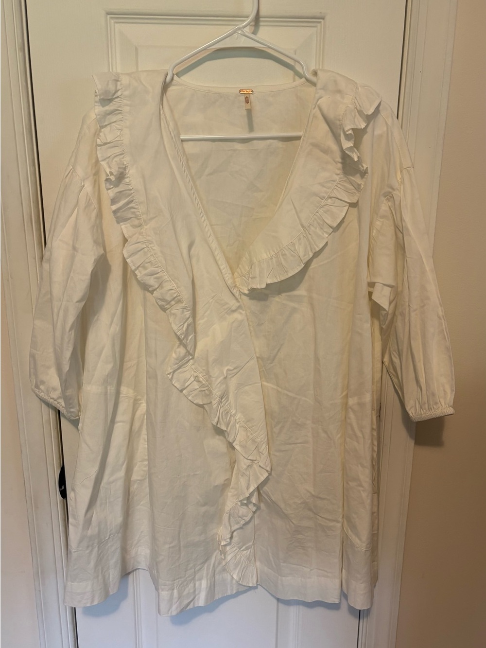 Free People White Ruffled Wrap-Style Tunic